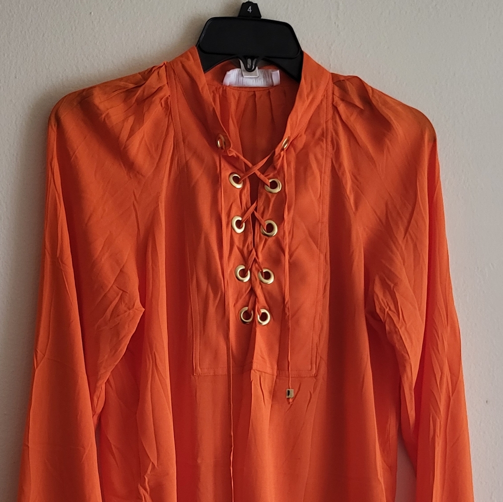 Michael kors orange blouse Lace-detail Size S Nwt - Picture 9 of 10